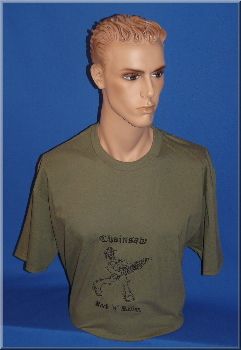  Besticktes T-Shirt Chainsaw Rock n Roller military green